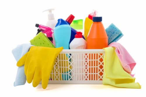 Cleaning service terms document with professional cleaning staff